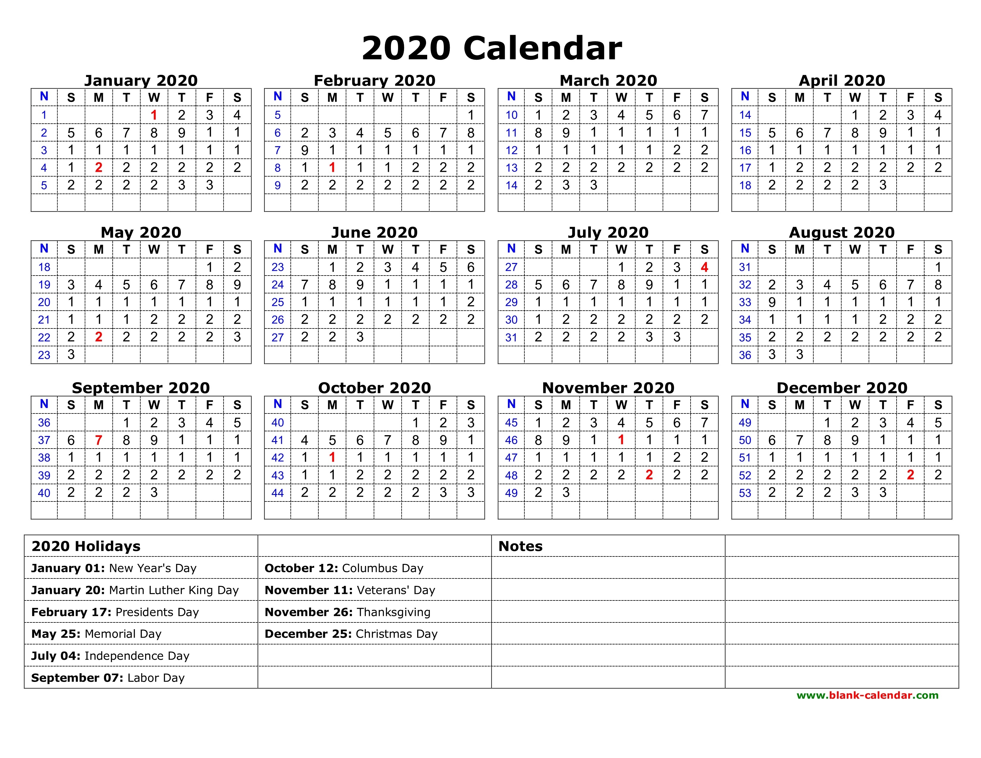 Free Download Printable Calendar 2020 With Us Federal-Printable Calendar 2020 Monthly On 2 Pages