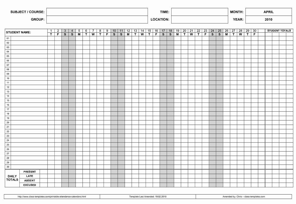 Free Employee Attendance Calendar Employee Tracker Templates-Attendance Calendar Template Free