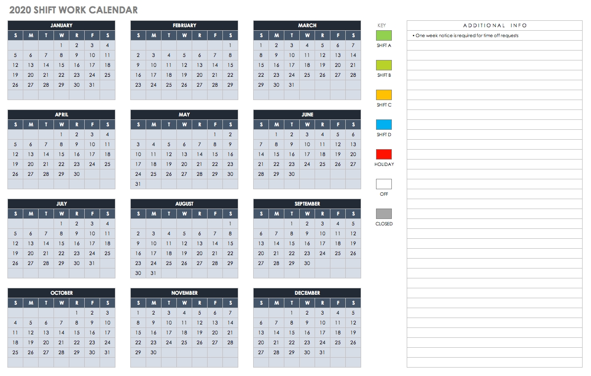 Employee Vacation Calendar Template 2020 Example Calendar Printable