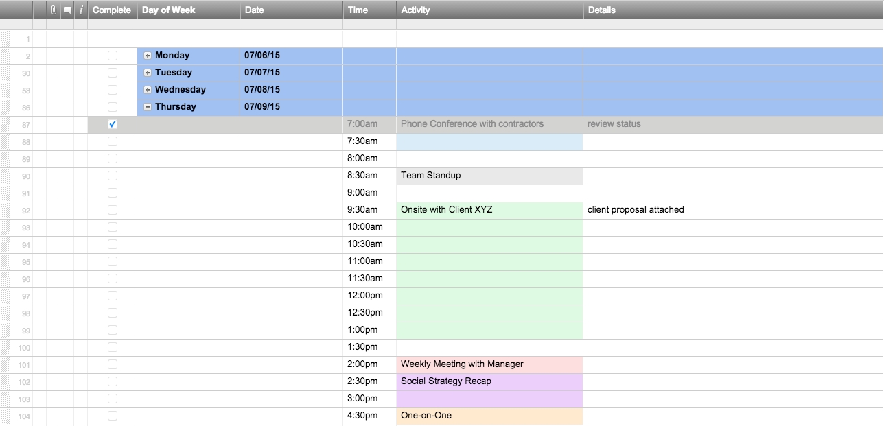 4 day work week schedule template