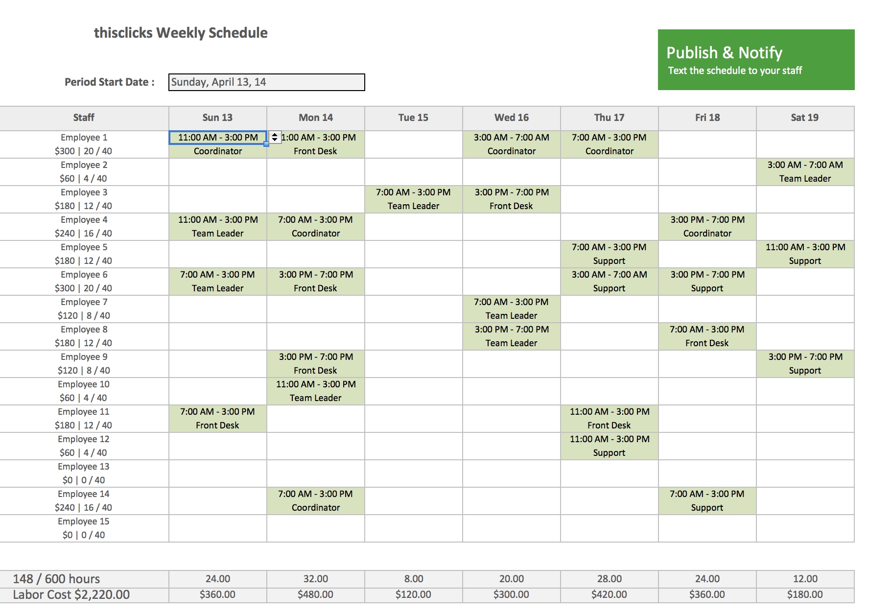 create a work schedule for free template