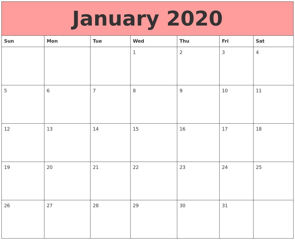 Free January 2020 Printable Calendar - Create Your Editable-January 2020 Fillable Calendar