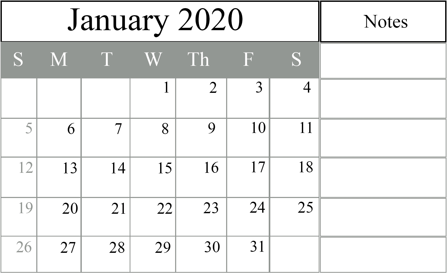 Free January 2020 Printable Calendar In Pdf, Excel &amp; Word-Bill Calendar 2020 Templates