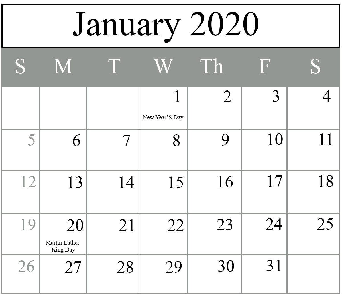 Free January 2020 Printable Calendar In Pdf, Excel &amp; Word-January 2020 Calendar Wallpaper