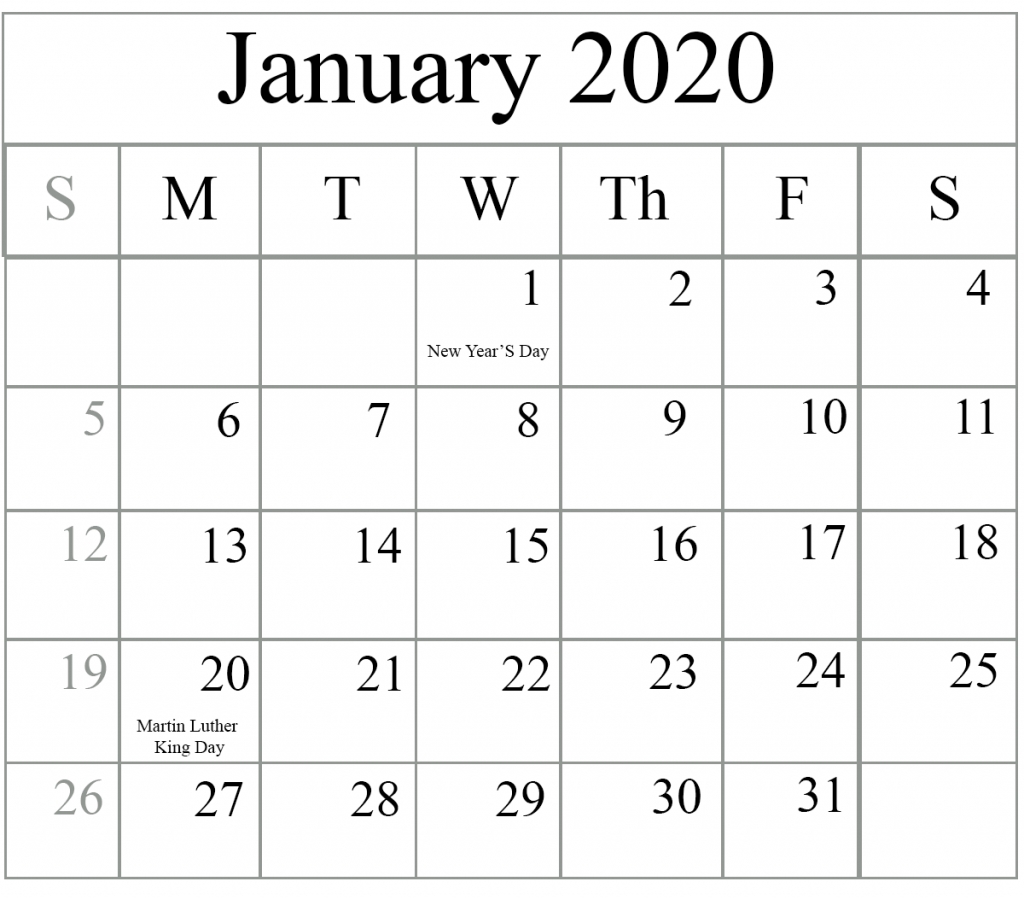 Free January 2020 Printable Calendar Template With Holidays-January 2020 Calendar Festivals
