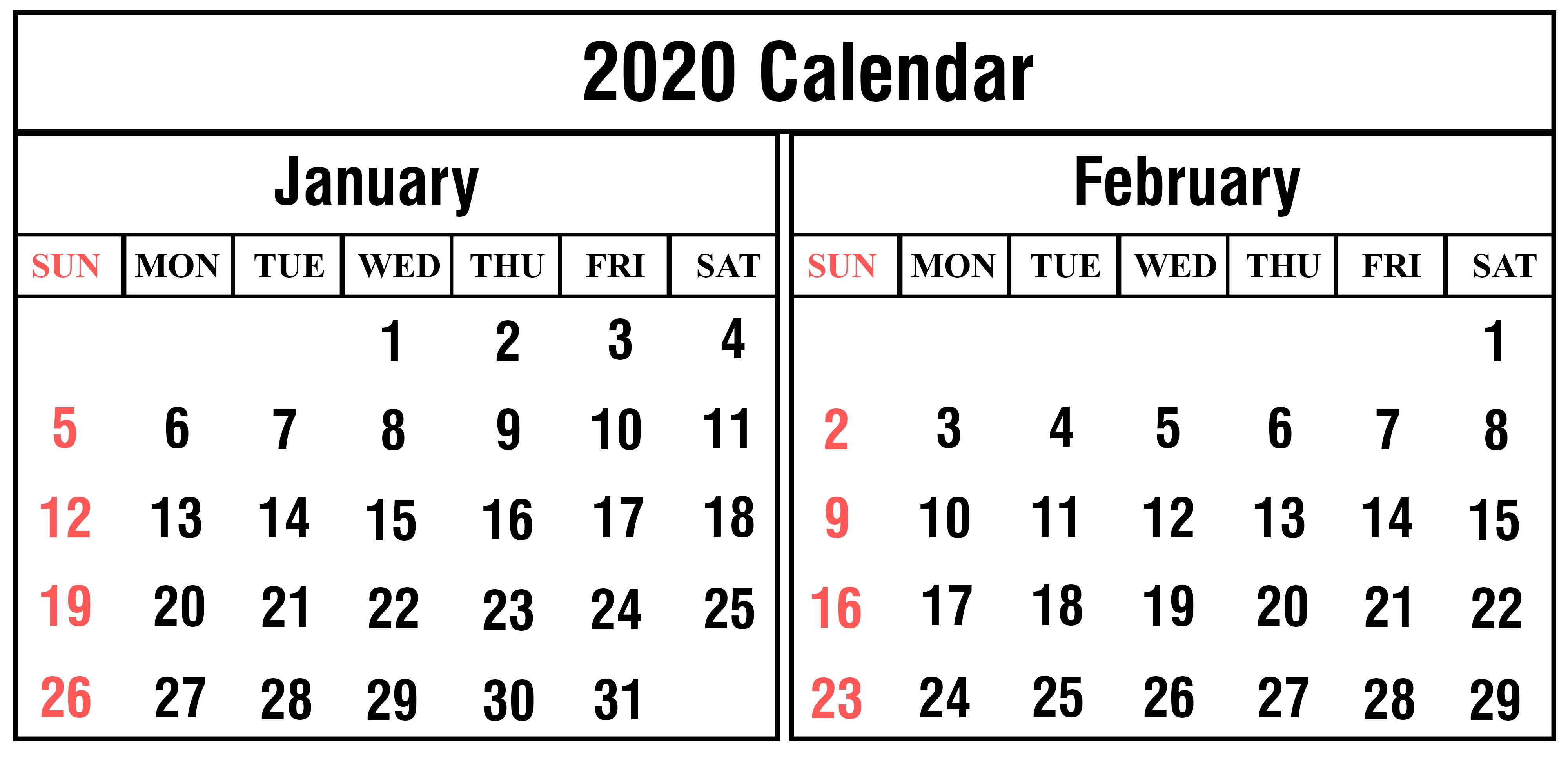Free January And February 2020 Calendar Printable Templates-2020 January February Calendar