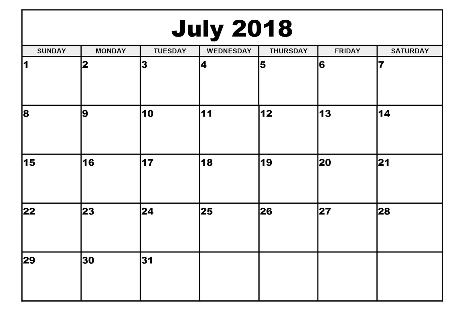 Free July 2018 Calendar Printable Blank Templates - Word Pdf-Blank Calender Template That I Can Type In