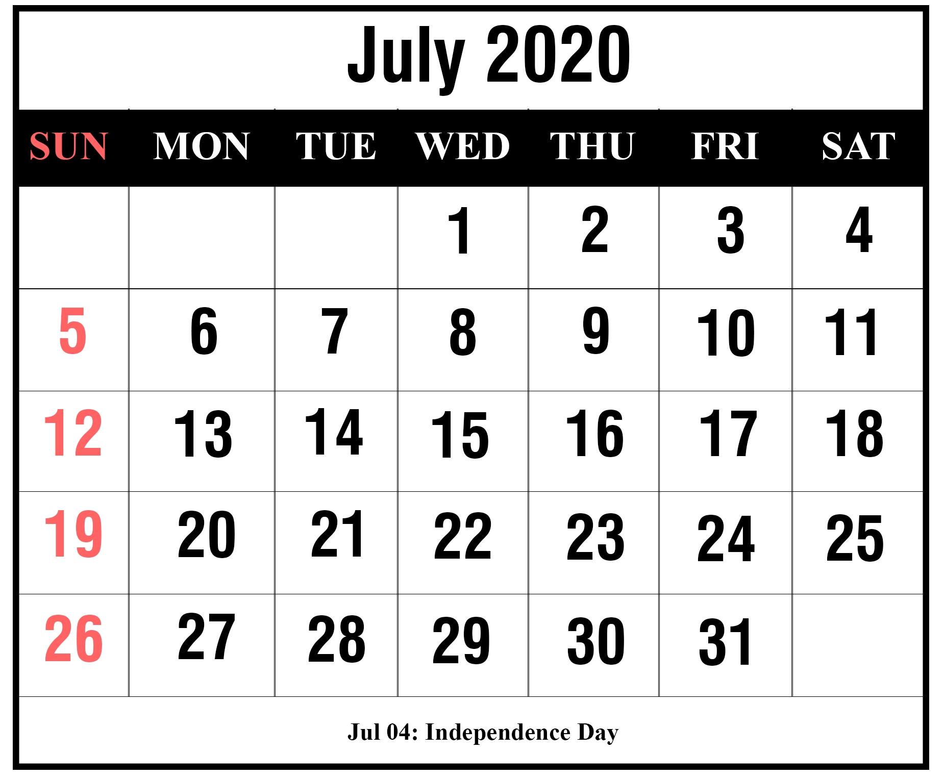 Free July 2020 Printable Calendar Templates [Pdf, Excel-Calendar Summer 2020 Blank