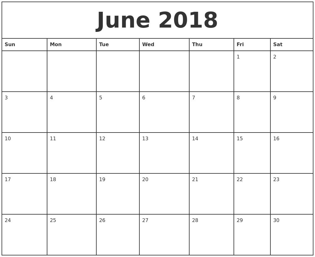 Free June 2018 Calendar Printable Blank Templates - Word Pdf-Printable Monthly Calendar Starting With Monday