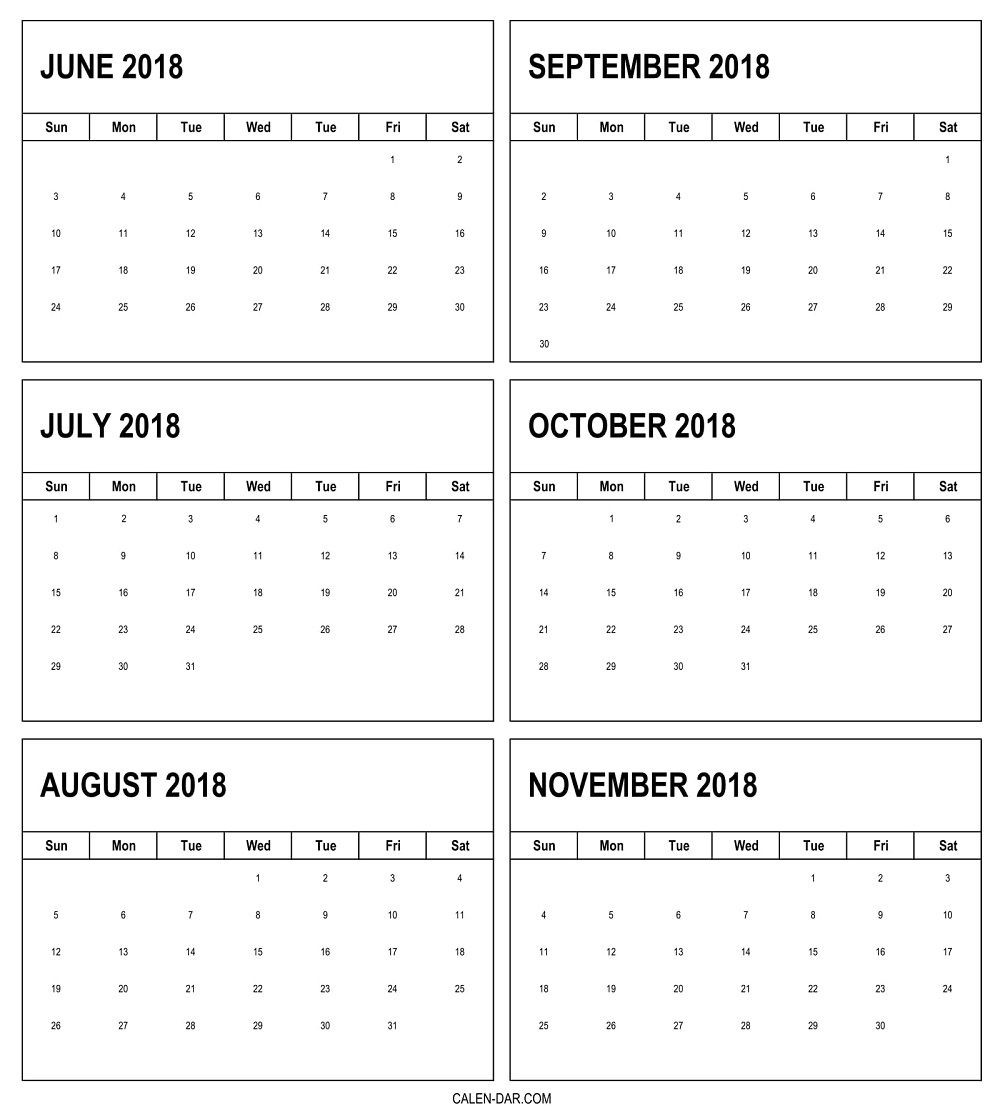 Free June To November 2018 Calendar 6 Monthly Pdf Template-Free Calender 6 Monthly