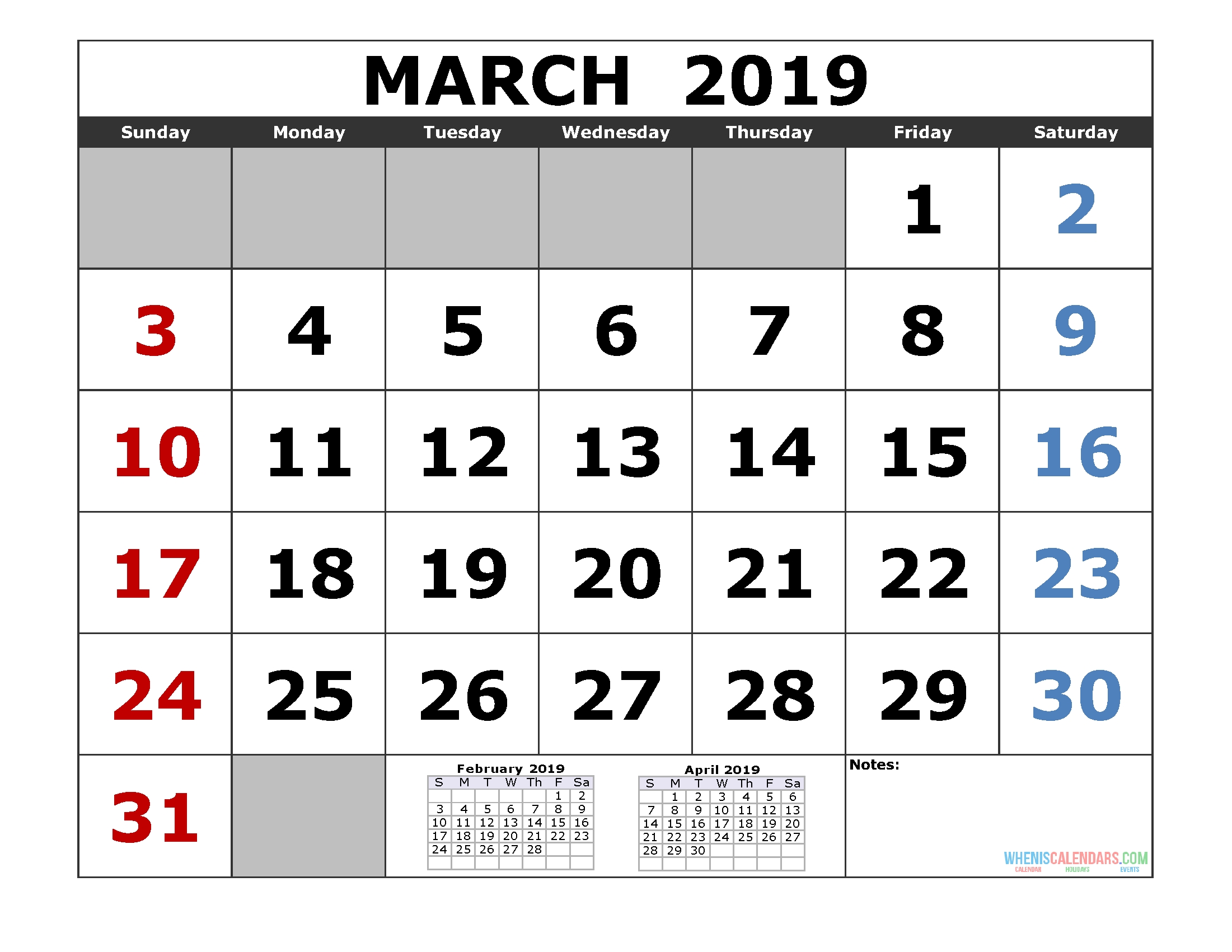 Free March 2019 Printable Calendar Templates [Us. Edition-Printable 3 Month Calendar With Us Holidays
