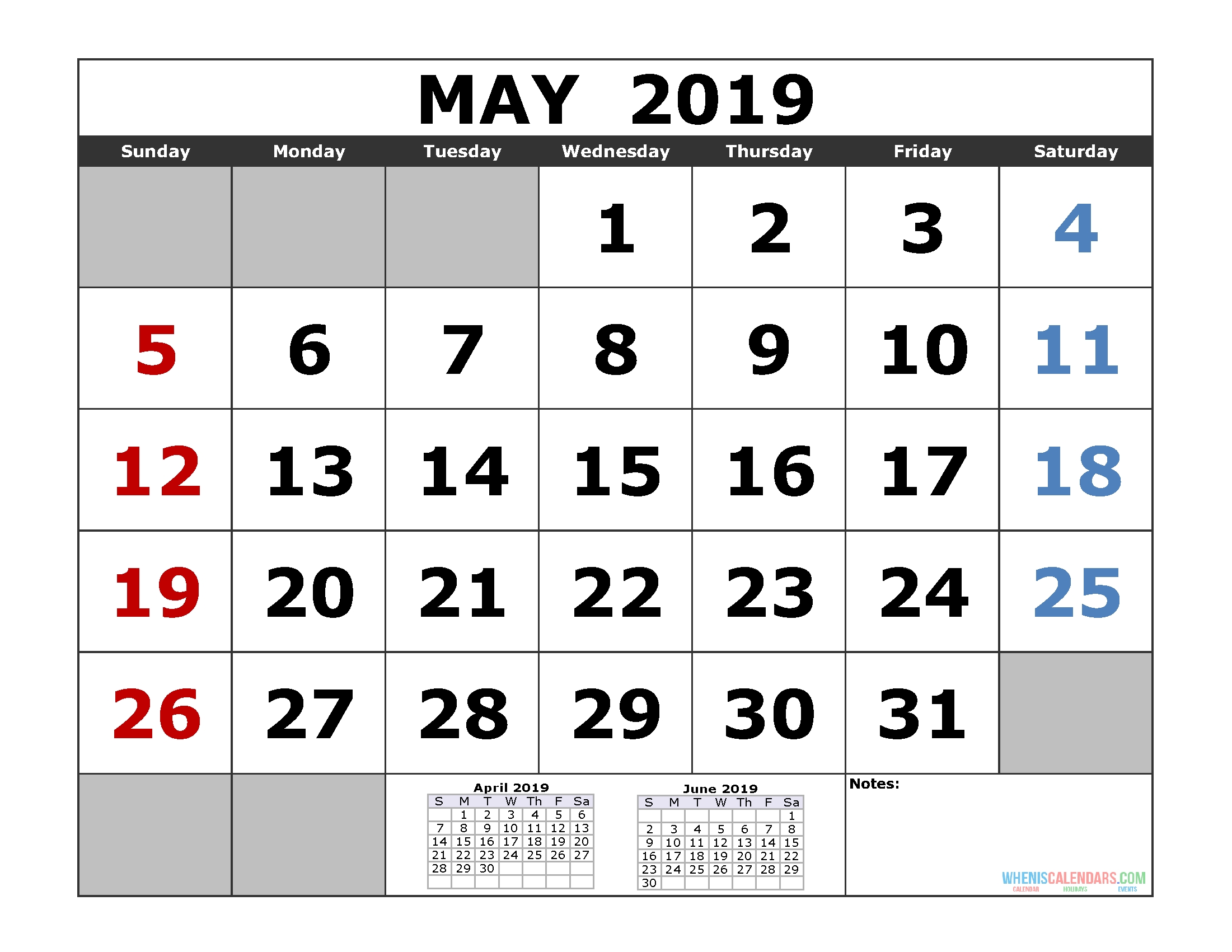 Free May 2019 Printable Calendar Templates [Us. Edition-Printable 3 Month Calendar With Us Holidays