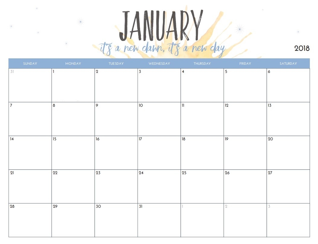 Free Printable 2018 Monthly Calendar | Latest Calendar-Free Pretty Calendar Templates