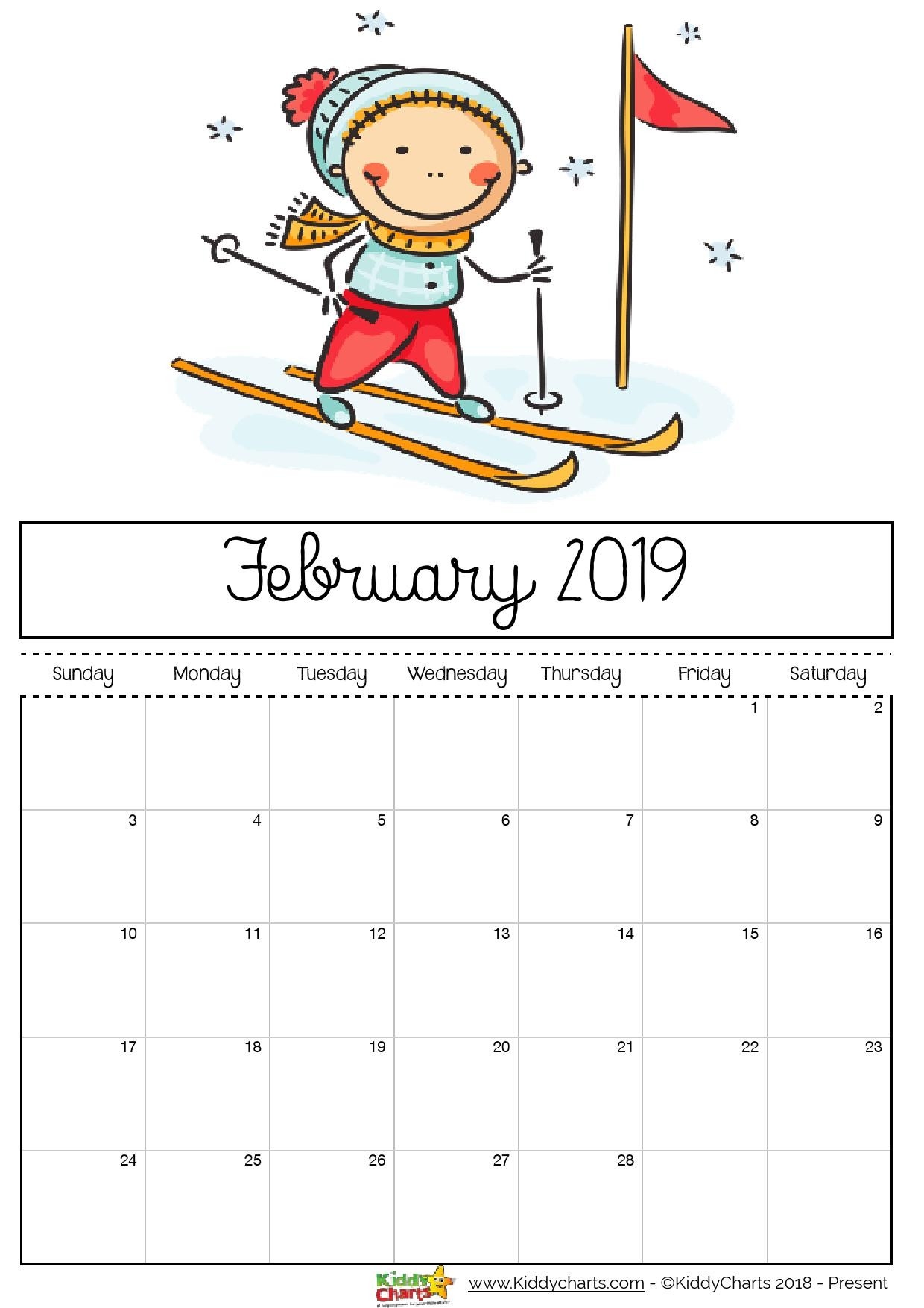 Free Printable 2019 Calendar - Print Yours Here | Kiddycharts-Images Of Free Printable Calendar Templates For Kids Monday To Friday Only
