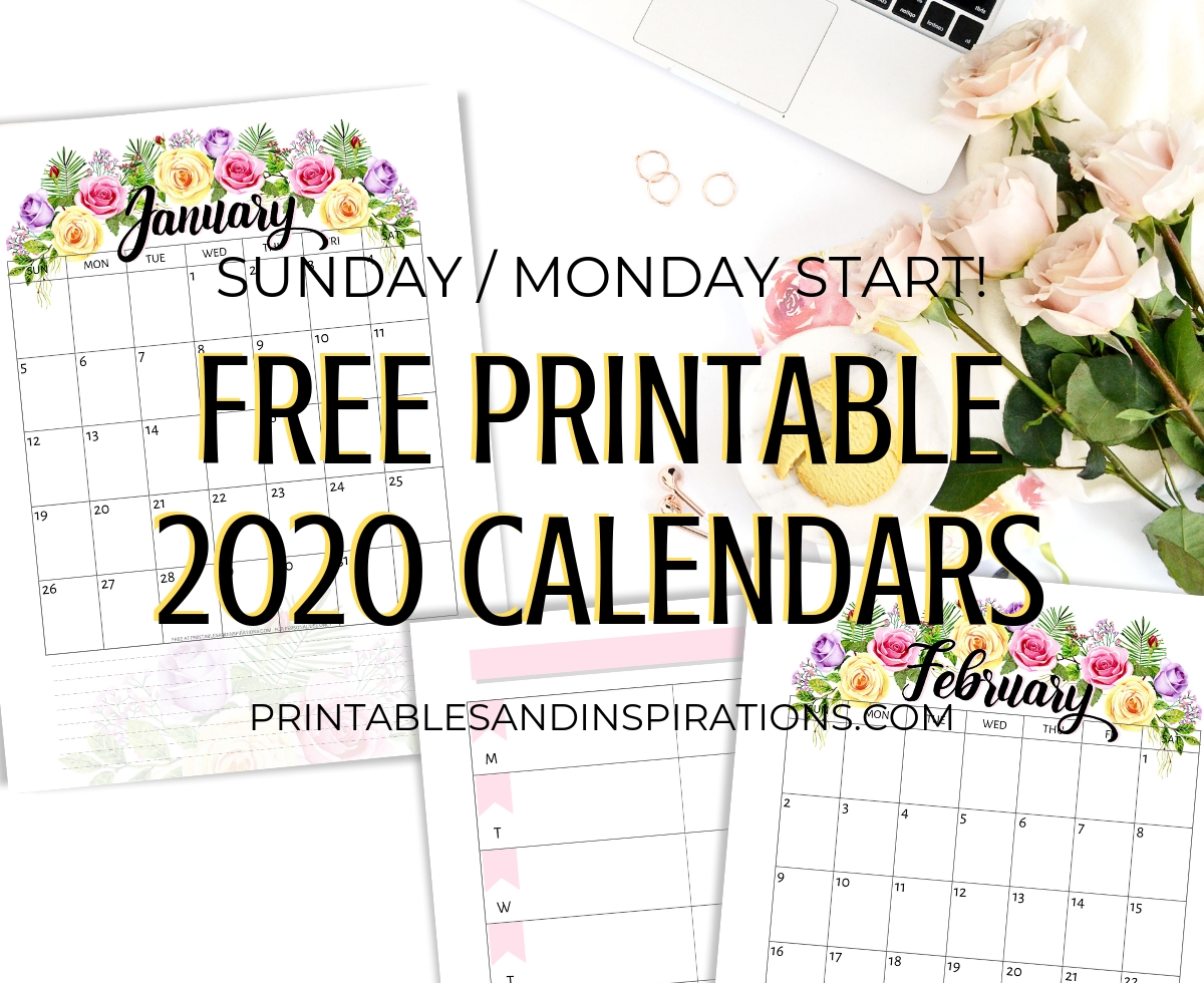 Free Printable 2020 Calendar With Flowers - Printables And-Download Free Two Page Monthly Calendar 2020