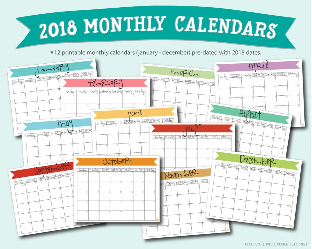 Free Printable A5 2018 Monthly Calendars | Live Craft Eat-5X8 Calendar Free Template