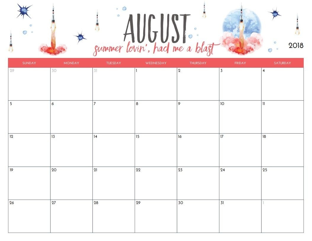 Free Printable August 2018 Monthly Calendar | Printables-8X 10 Monthly Calaendar Printable