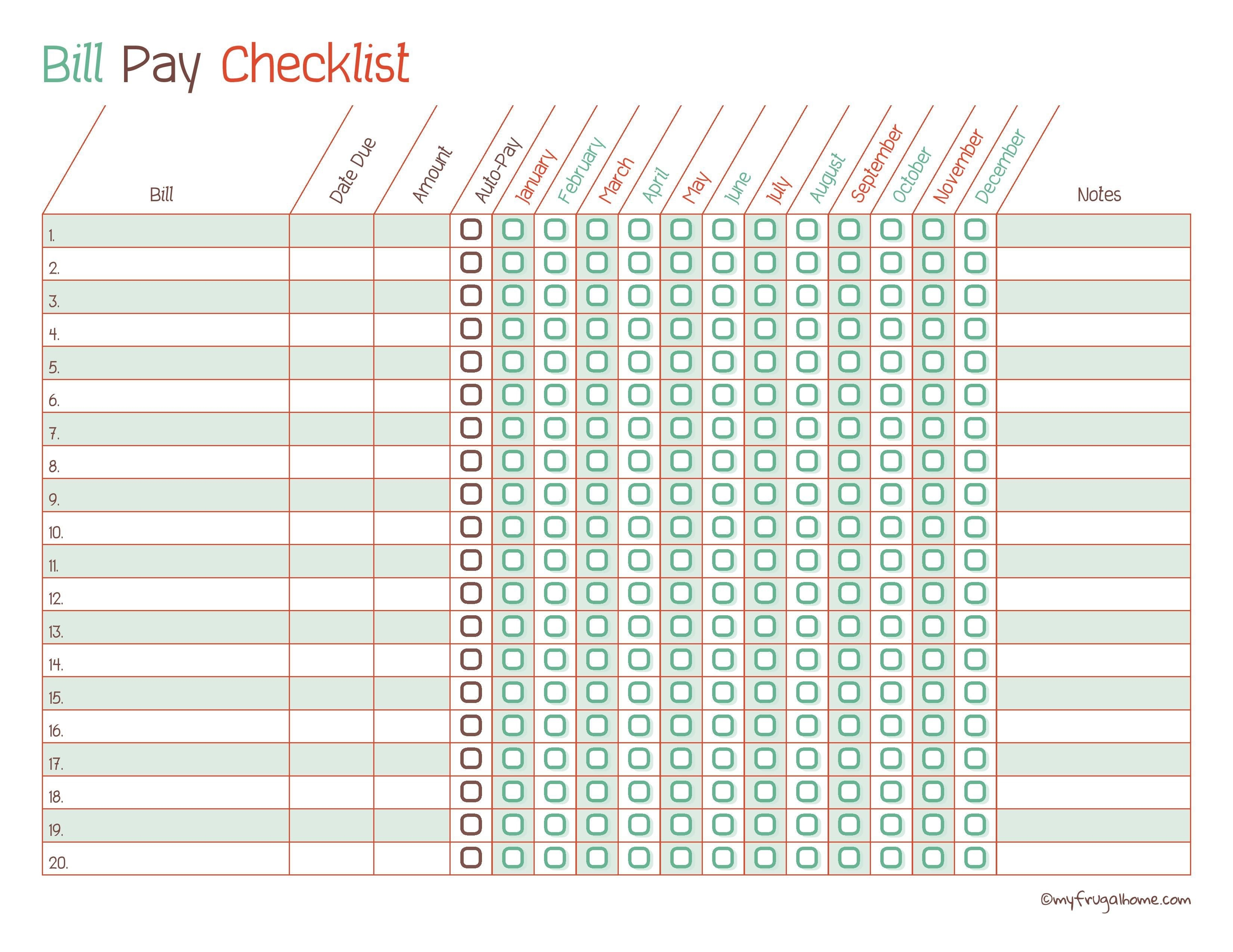 Free Printable Bill Pay Calendar Templates-Bill Pay Printable Checklist Templates Clender