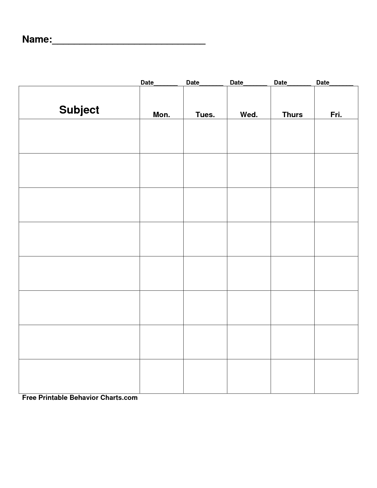 Free Printable Blank Charts | Free Printable Behavior Charts-Editable Monthly Behavior Chart