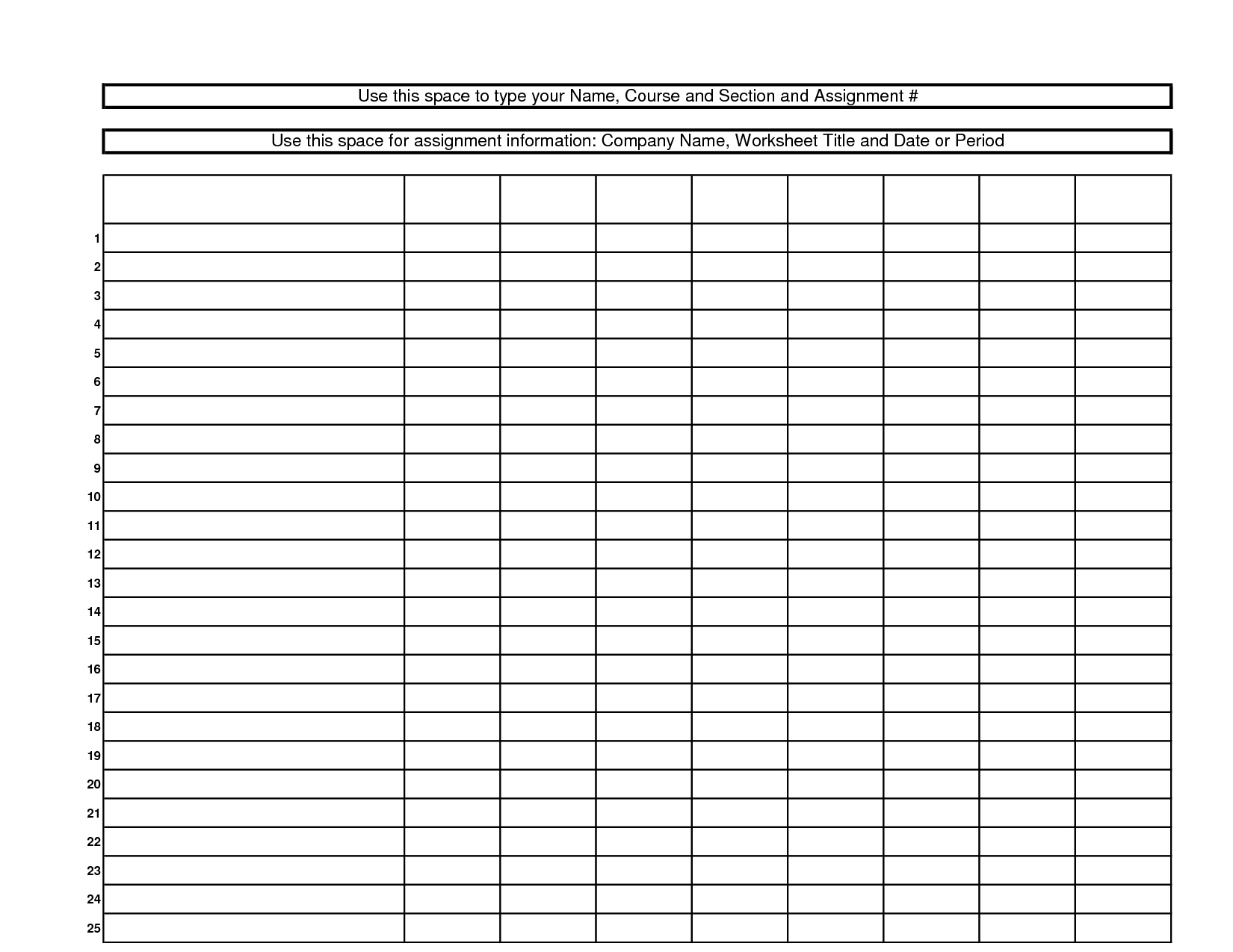 Printable Blank Charts 20 Column