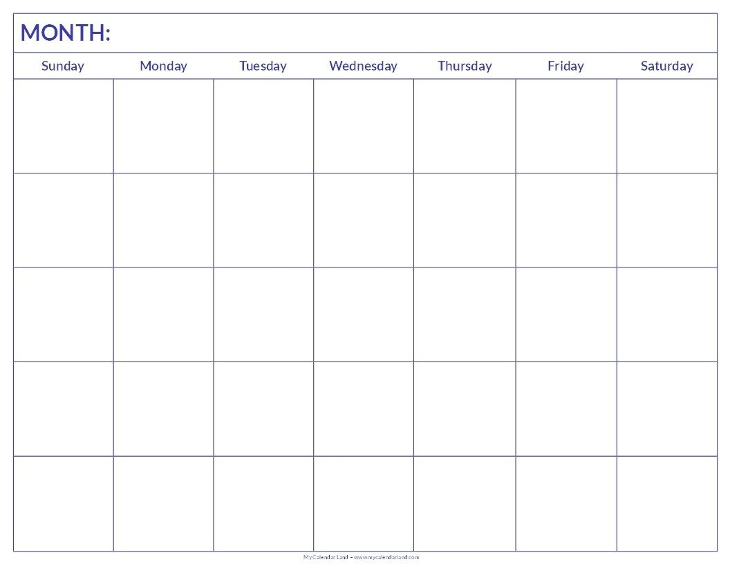 Free Printable Blank Monthly Calendar | Student Handouts-Blank Countdown Calendar 50 Days