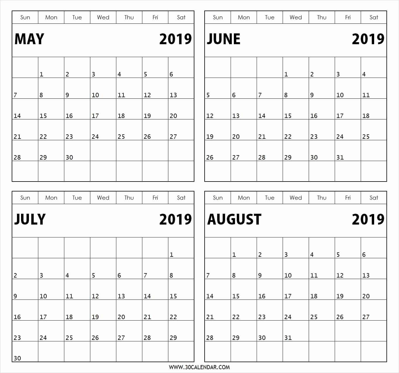 Free Printable Calendar 3 Months Per Page 2019 • Printable-Blank Calendar 4 Months One Page