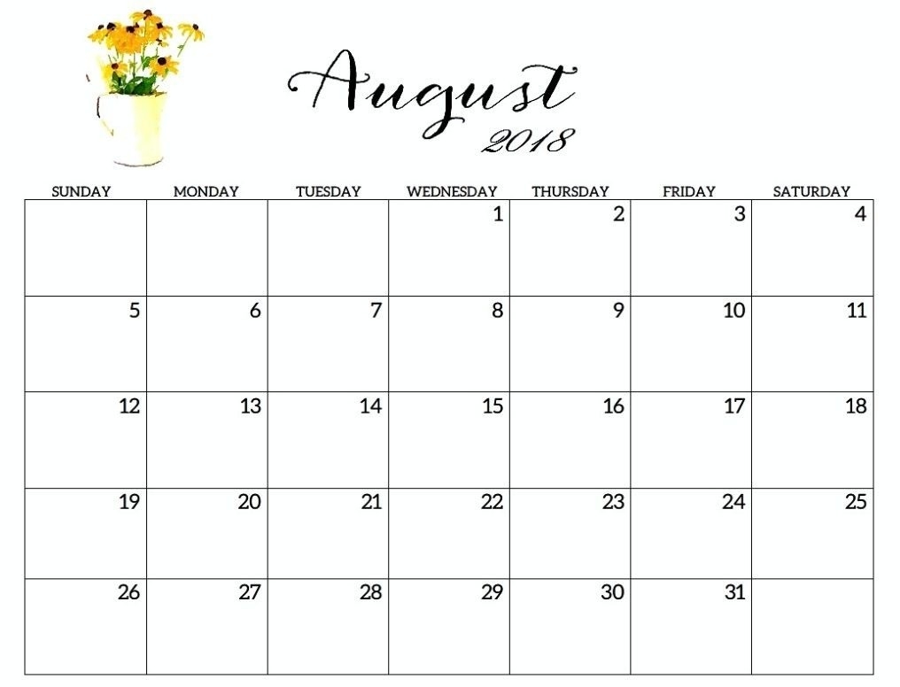 Free Printable Calendar August 2018 2017-June July September-August Monthly Calendar Template