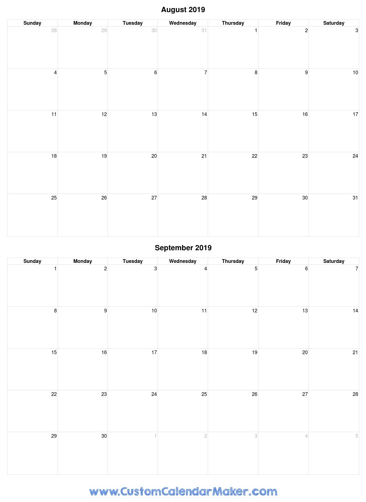 Blank 2 Month Calendar Template Calendar Template Printable