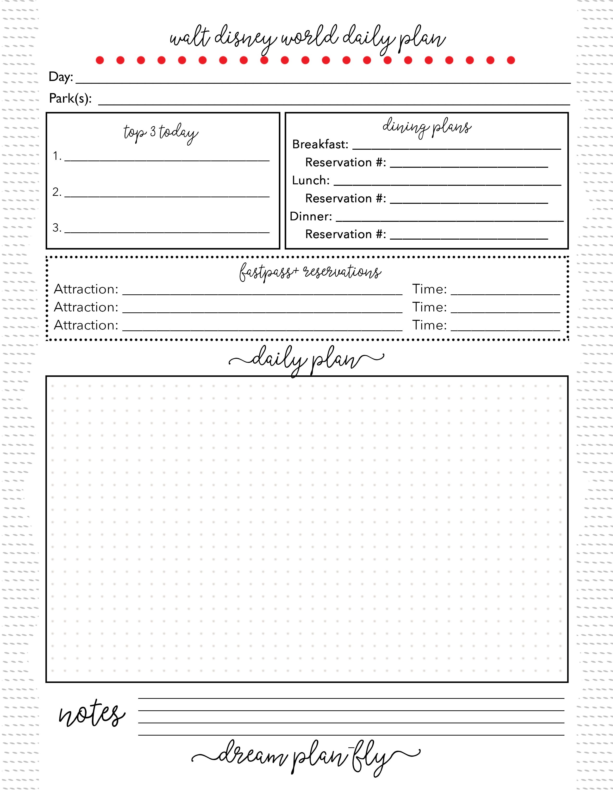 Free Printable Daily Planner For Walt Disney World - Dream-Disney World Itinerary Template Pdf