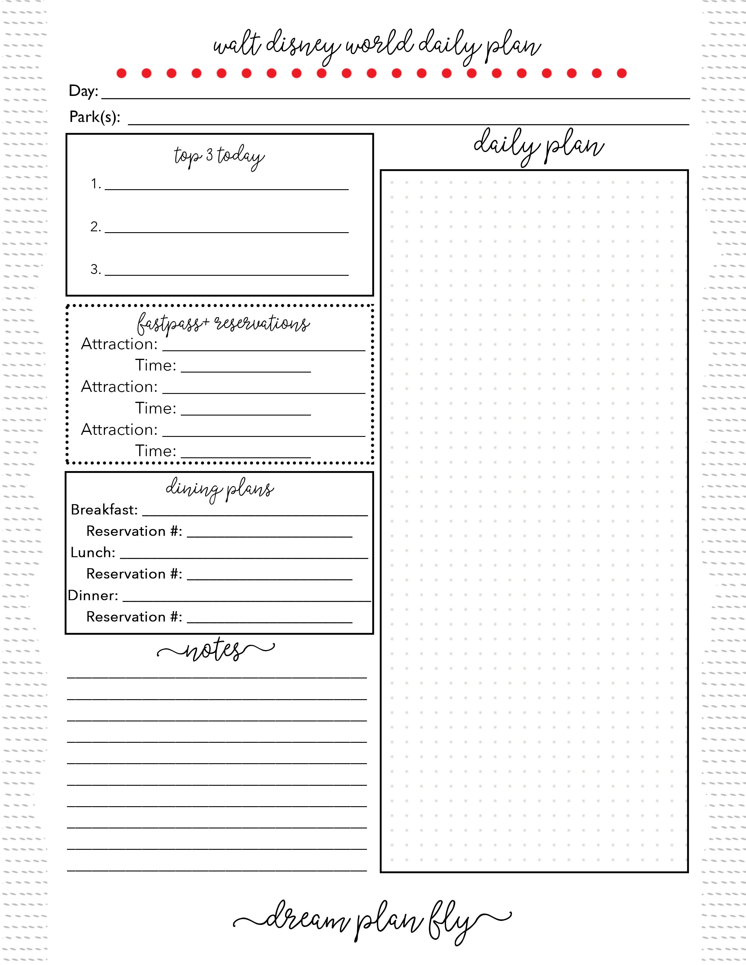 Free Printable Daily Planner For Walt Disney World - Dream-Disney World Itinerary Template Pdf