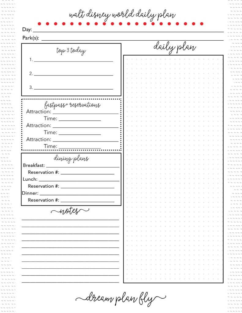 Free Printable Daily Planner For Walt Disney World - Dream-Disney World Itineray Template