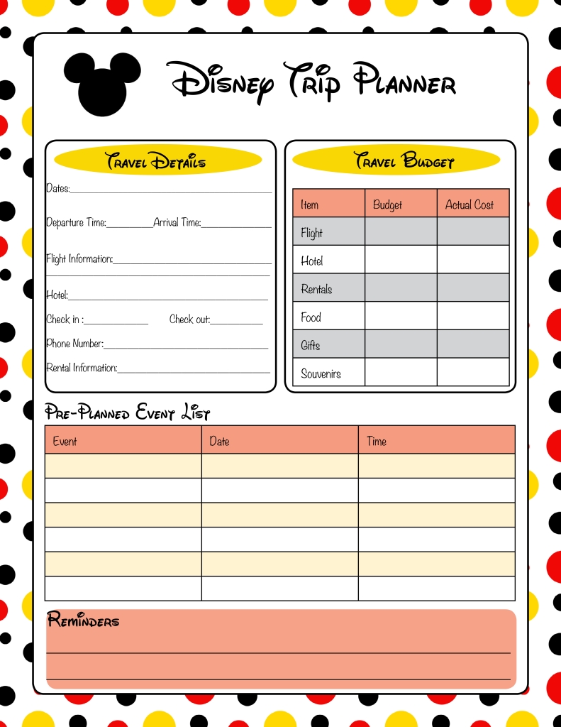 Disney World Itinerary Template Pdf Calendar Template Printable