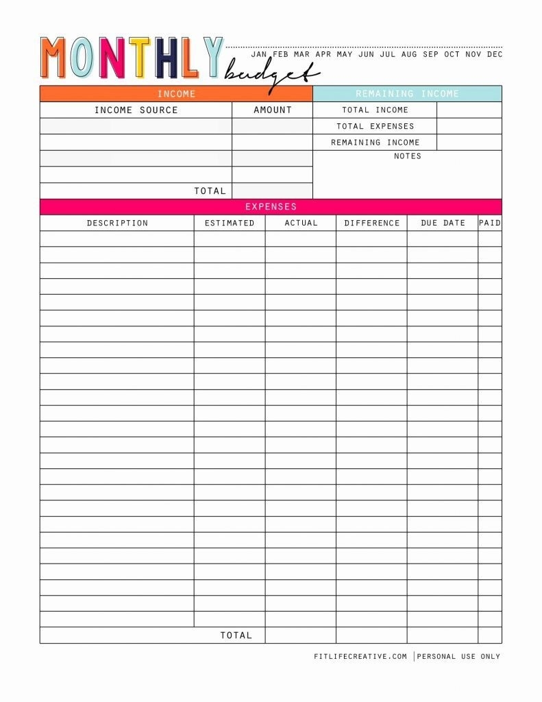 monthly household expense tracking spreadsheet