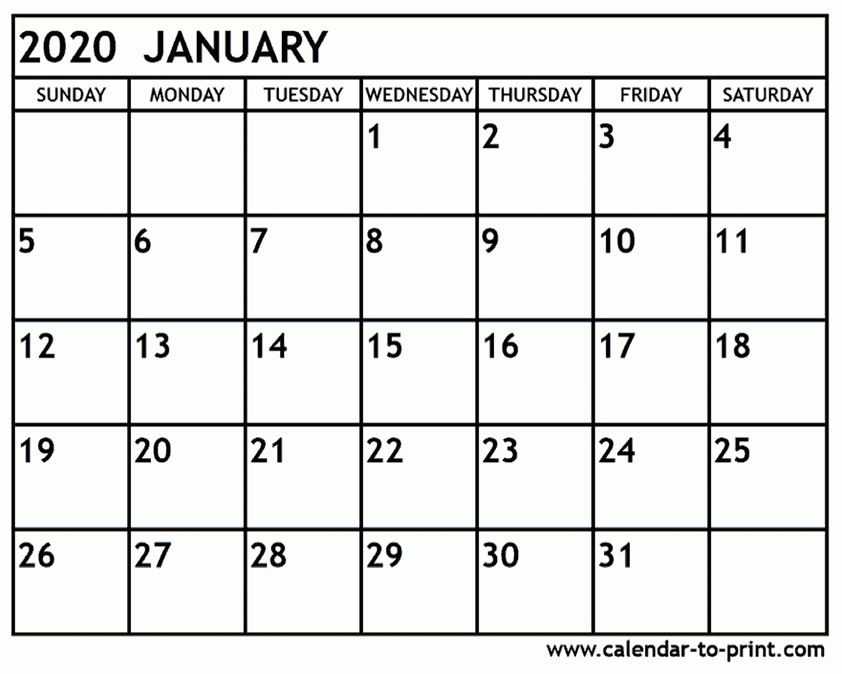 Free Printable Jan 2020 Monthly Calendar January To December-2020 Monthly Calendar Template August Thru December