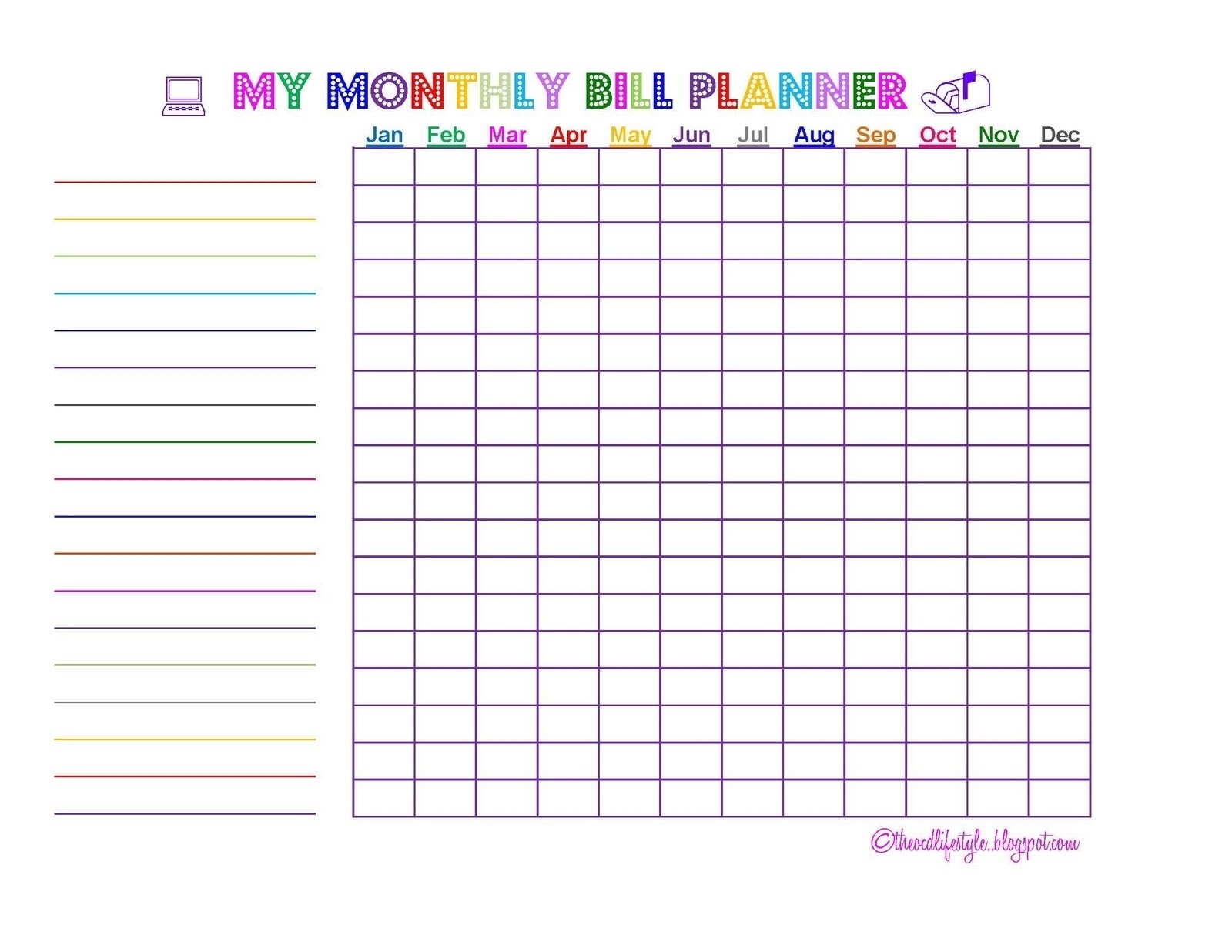 Free Printable Monthly Bill Chart | Template Calendar Printable-Blank Chart For Monthly Bills
