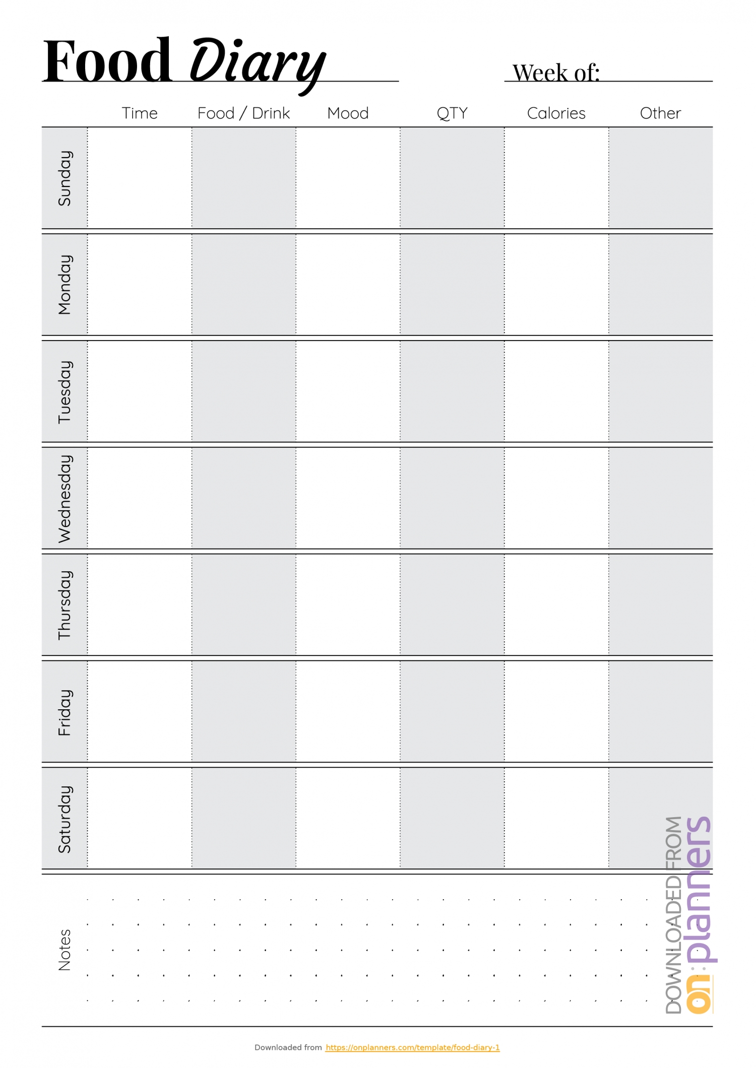 Monday – Friday Diary Template | Calendar Template Printable