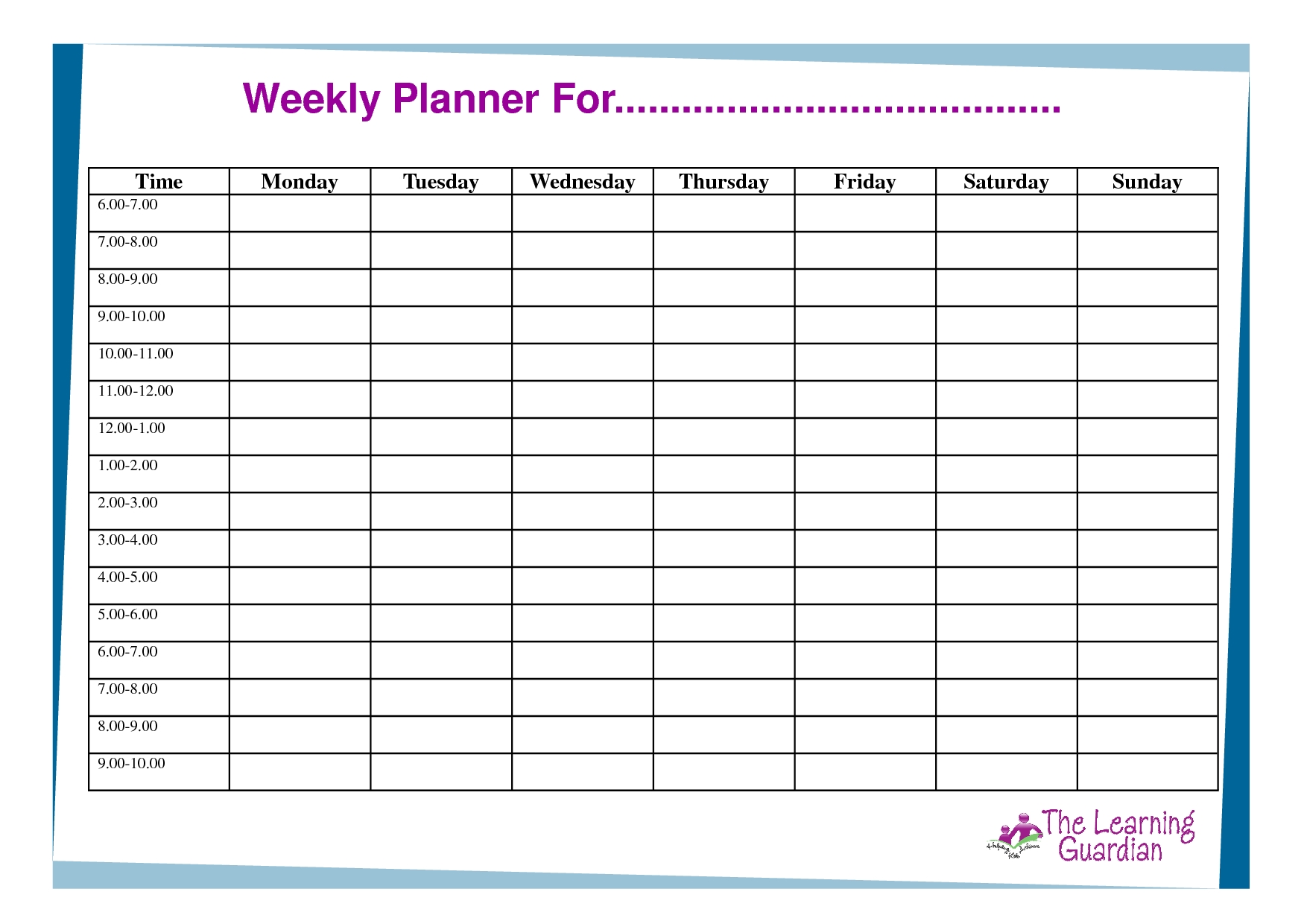 Monday Through Friday Schedule Template