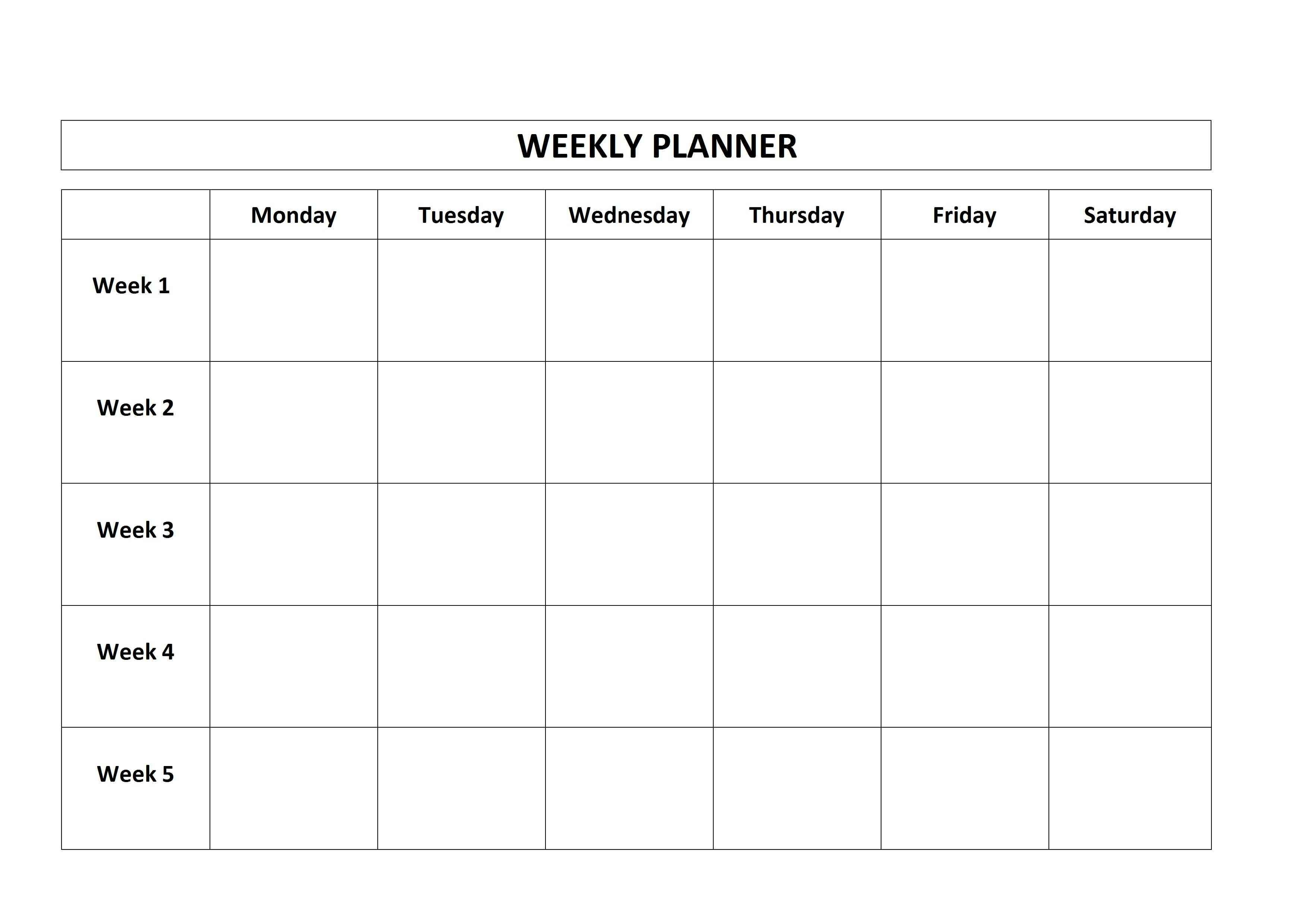 Free Printable Weekly Planner Monday Friday School Calendar-Monday - Friday Printable Blank Calendar