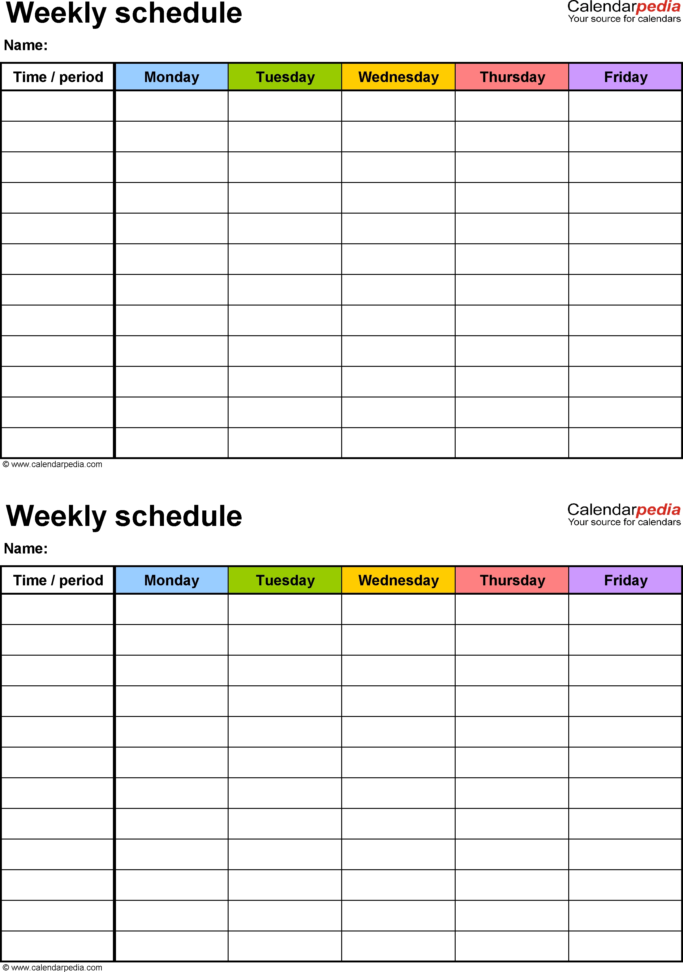 Free Weekly Schedule Templates For Excel - 18 Templates-Free 2 Page Calander Templates