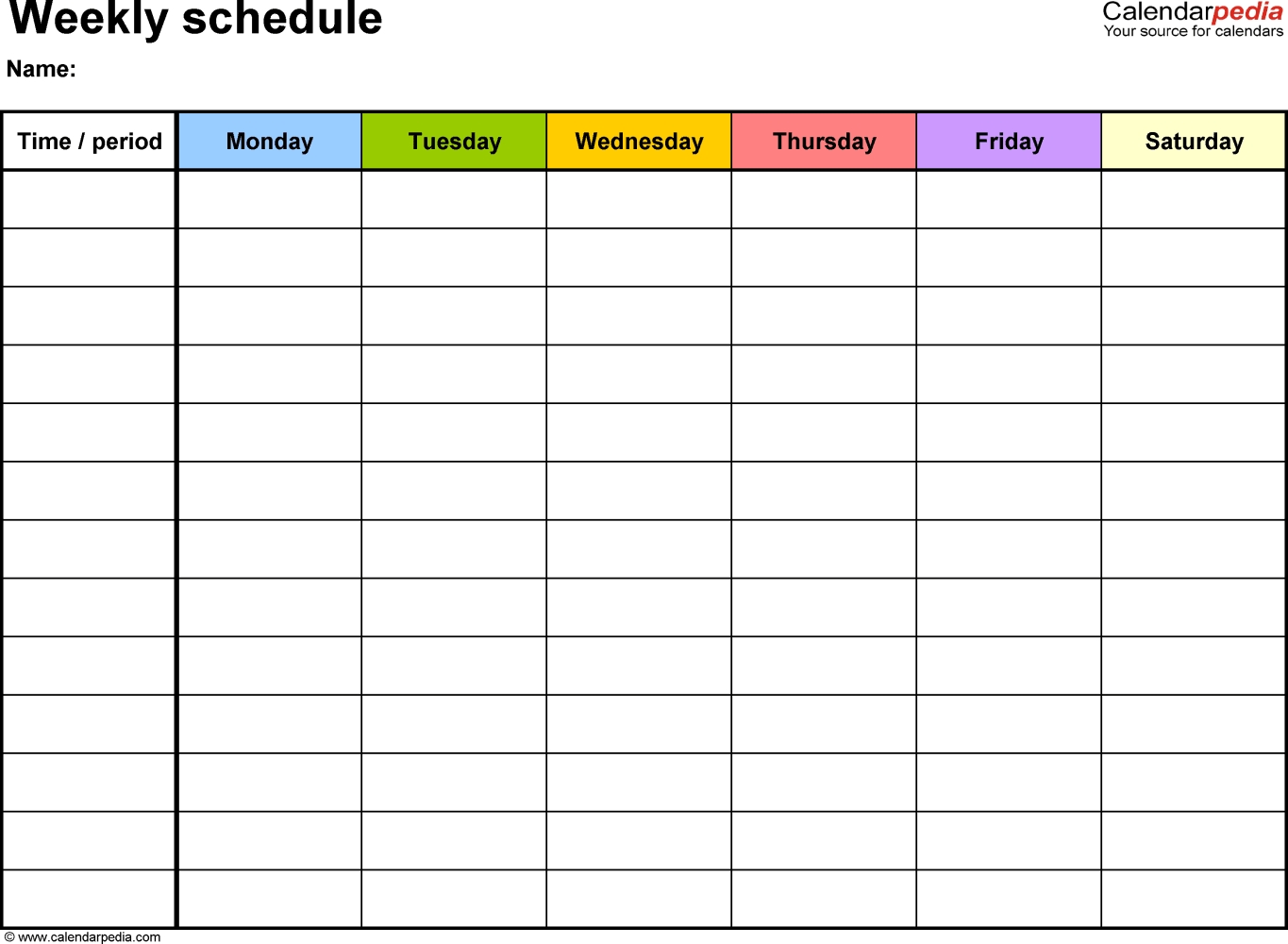 Free Weekly Schedule Templates For Excel - 18 Templates-Template Printable Calendar 5 Weeks