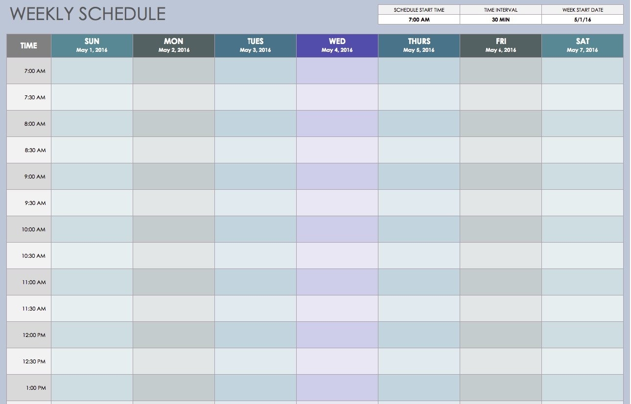 Free Weekly Schedule Templates For Excel - Smartsheet-Blank Weekly Calendar 15 Minute Increments