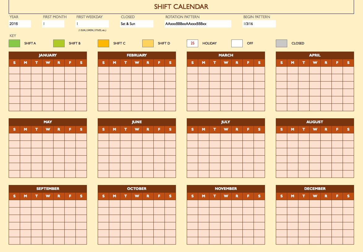 Free Work Schedule Templates For Word And Excel |Smartsheet-Shift Planner Templates Printable