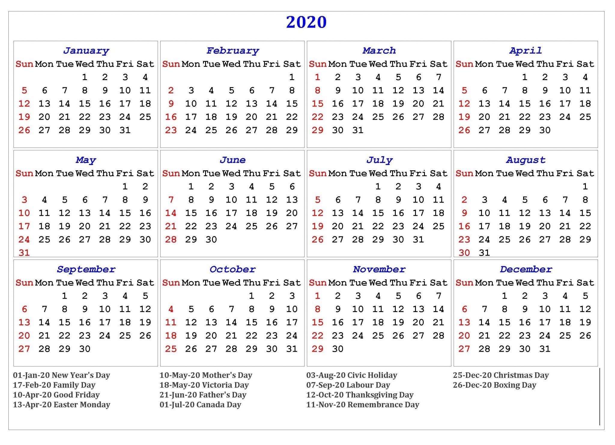 Free Yearly Printable Calendar 2020 With Holidays-Calendar 2020 Printable Holidays Special