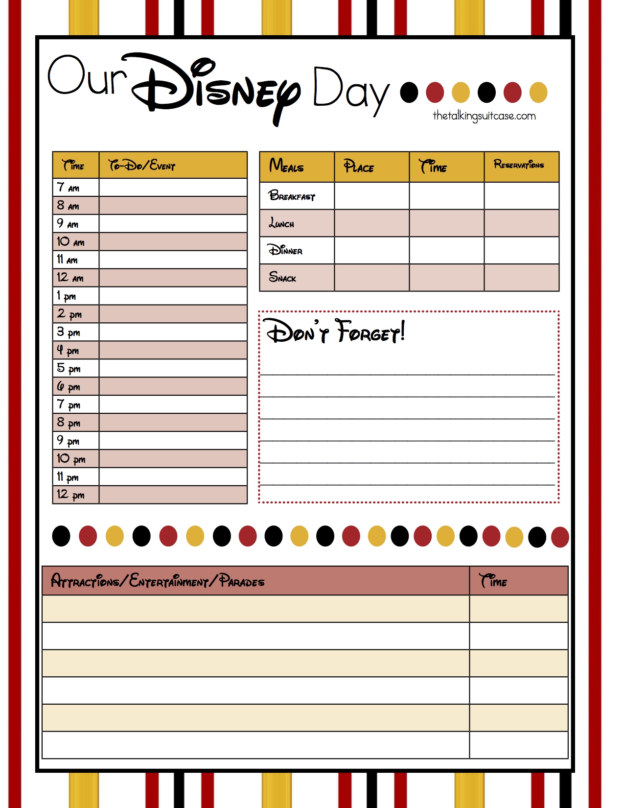 Disney World Itinerary Template Pdf Calendar Template Printable