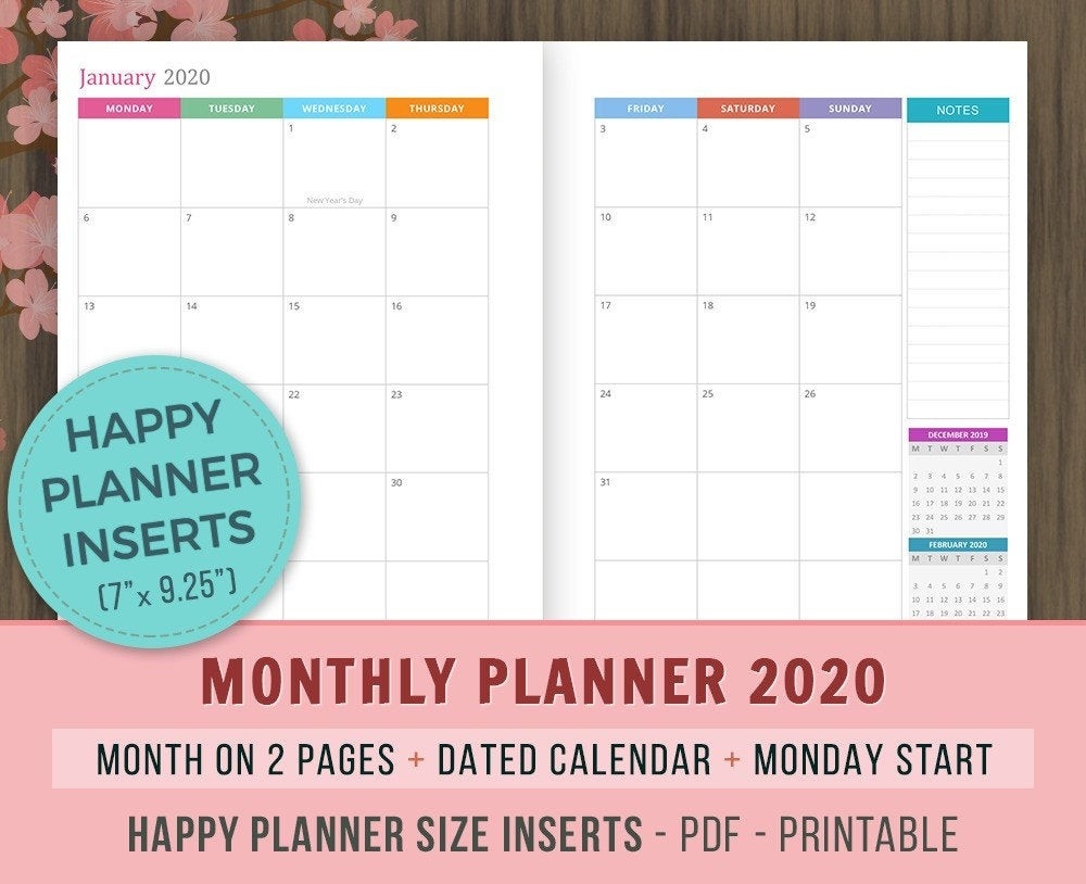 Happy Planner Inserts, Monthly Planner 2020, Printable Planner, Monthly  Calendar, Mo2P, Monthly Planner Refills, 7 X 9.25, Month On 2 Pages-Monthly Bill Checklist Printable 2020