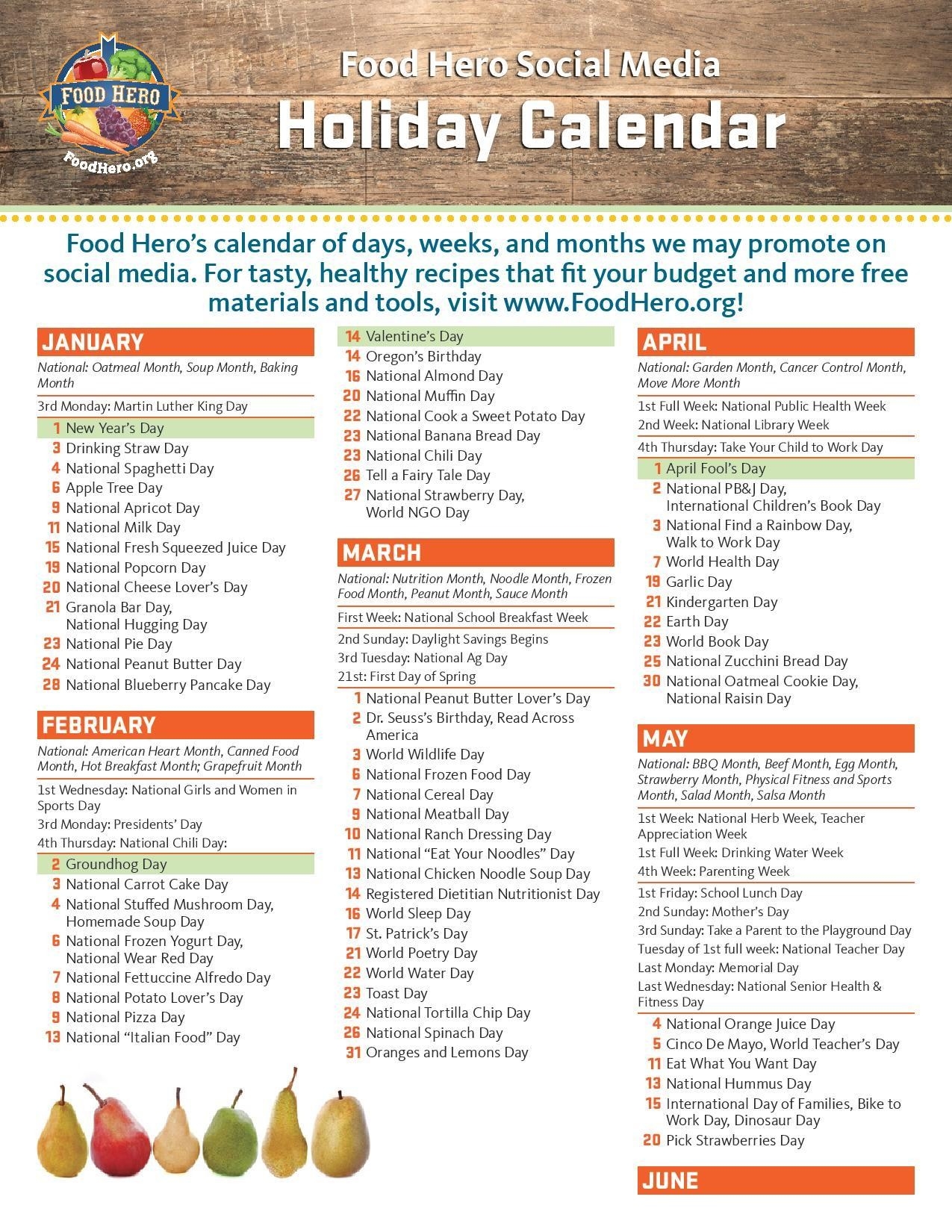 Holiday Calendar | Food Hero-Food Day Schedule Today Holidays
