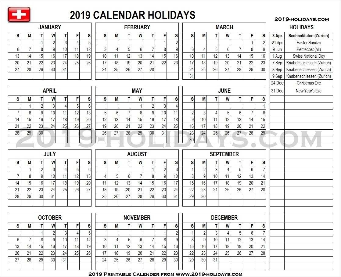 Holidays Calendar 2019 Zurich • Printable Blank Calendar-Bank Holidays In Zurich