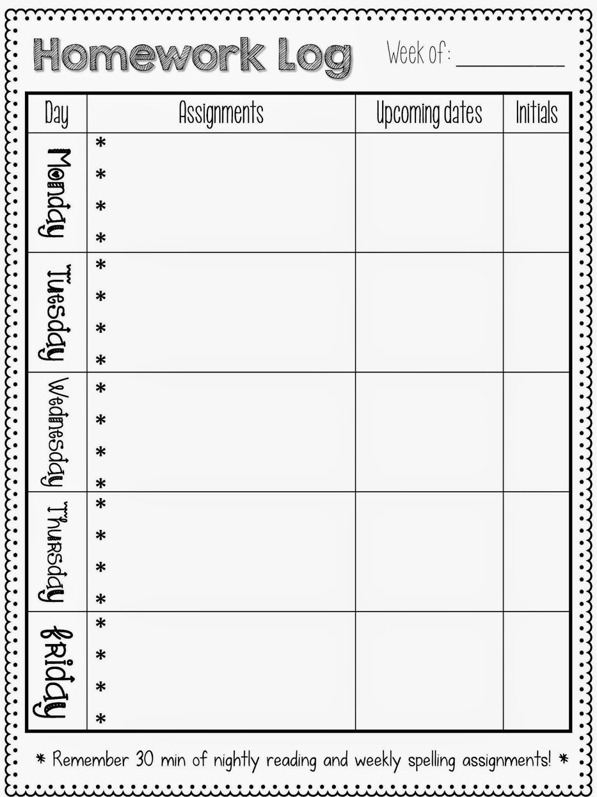 Homework Logs | Tpt Free Lessons | Homework Sheet, School-Preschool Homework Calendar Template