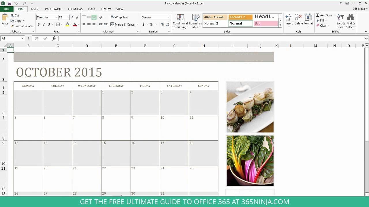 How To Create A Calendar In Excel-Monthly Calendar Type In