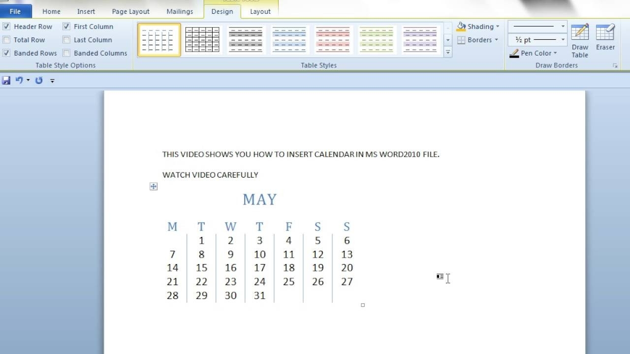 How To Insert Calendar In Ms Word2010 Document-Microsoft Word Can You Insert Calendar Template